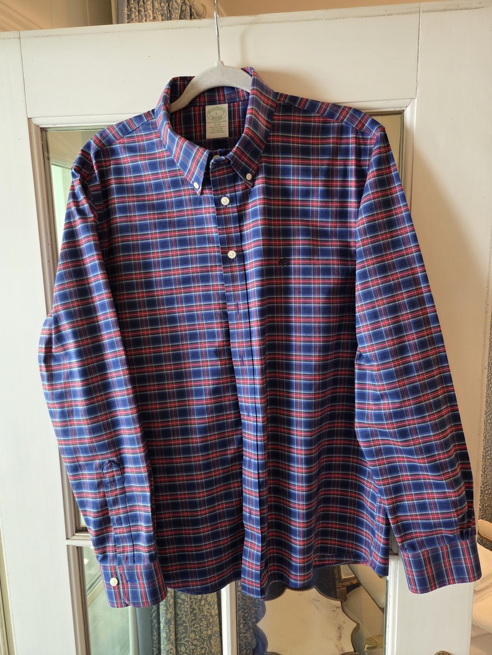 Brooks Brothers Navy and Red Plaid Button-Down Shirt